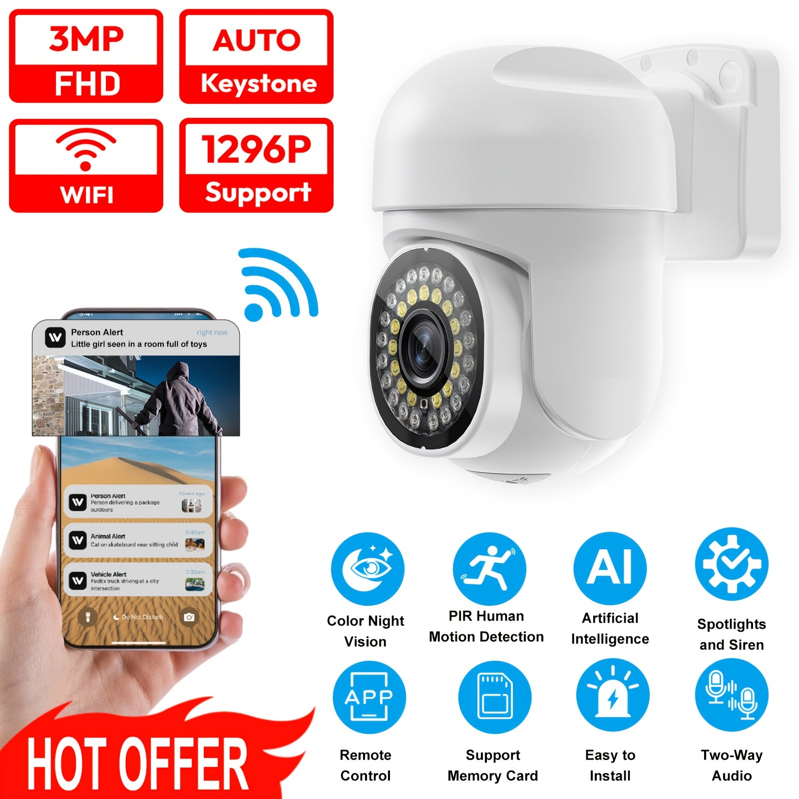 TEMU Fhd Wireless Security Cameras For Home Wireless With 2-way Talk, Color Night Vision, Ai Detection & 911 Aler Monitor , Thanksgiving Travel &