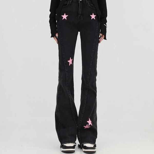 Women&#039;s Pants s European and American women clothing large size vibe wind girl micro flared jeans casual straight star patch 230512