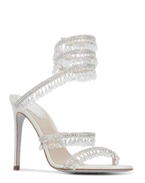 Sandal caovil Cleo Women&#039;s leather heeled chandelier crystal Embellished high heel fashionable snake wrap ankle-strap dress pumps Chand