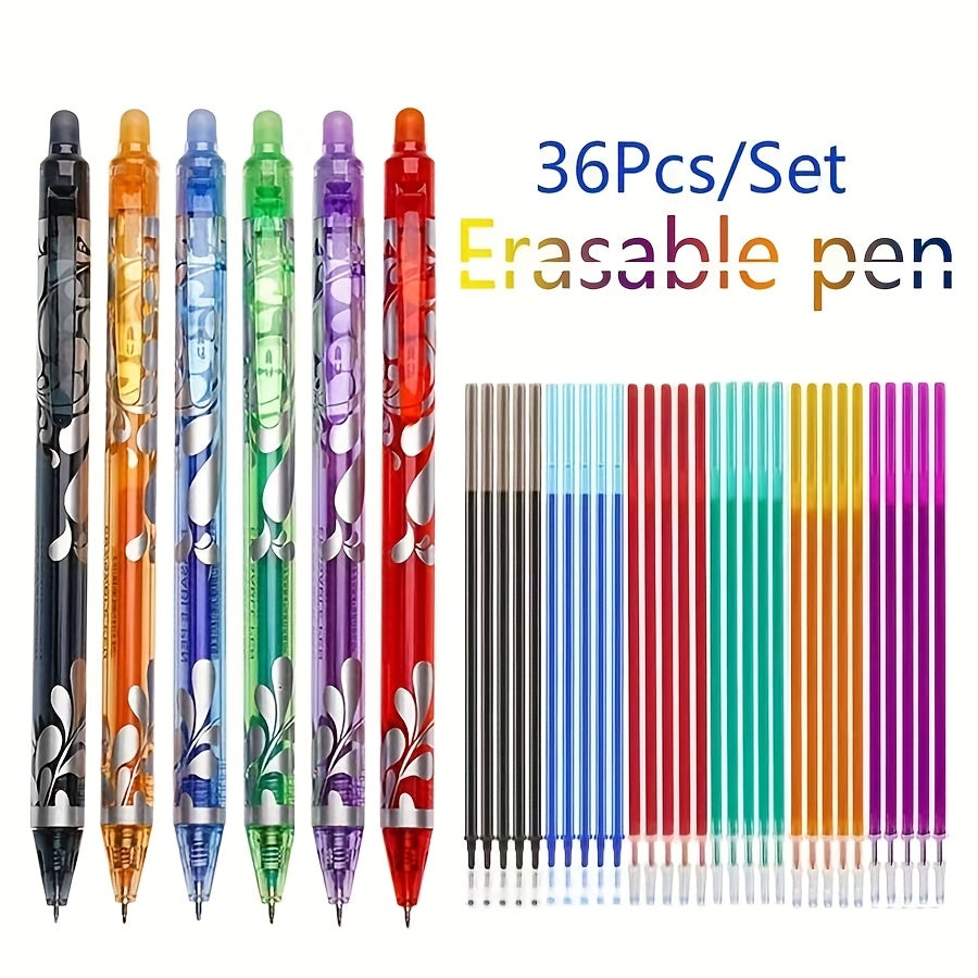 TEMU 36pcs Of Mixed Color Erasable Pens And Pen Refills Set, 0.5mm Replaceable Core Neutral Pens Suitable For Students To Use During The Back To
