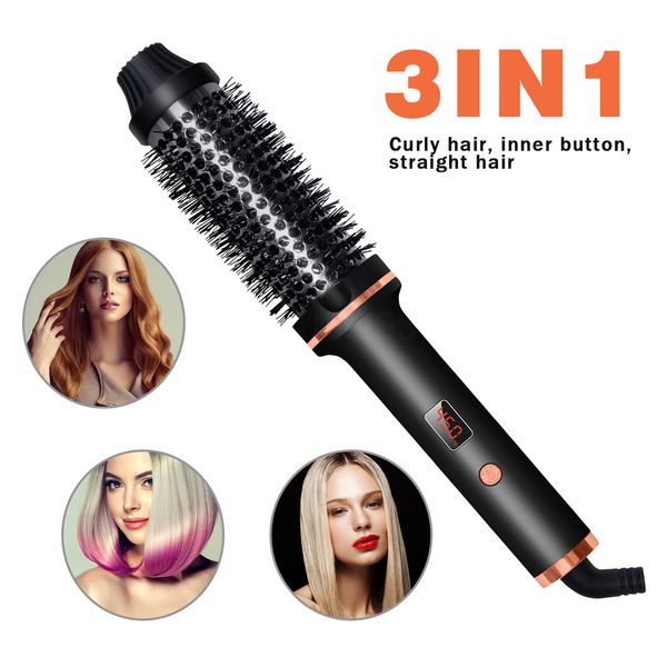 3 In 1 Ionic Hair Curler Straightener Professional Curling Iron Heated Hair Styling Brush Anti-Scald Thermal Brush Curl Wand