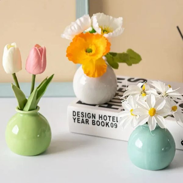 Mini Ceramics Pot Hydroponic Art Plant Table Crafts Aromatherapy Bottle Artificial wer Vase 240726