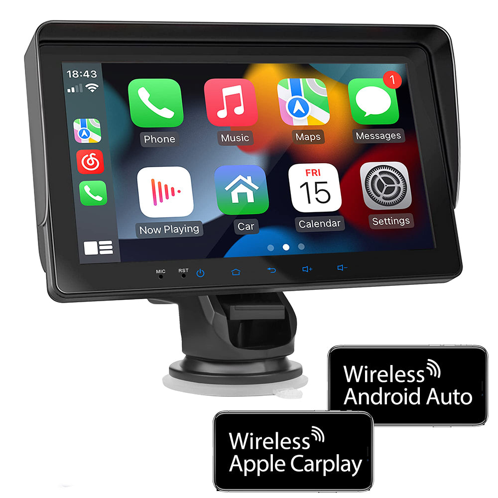Portable Wireless Apple Carplay&Android Auto Multimedia Player Car Stereo with Mirror Link-Siri-Google Assistant-Bluetooth-Navigation for All Vehicl