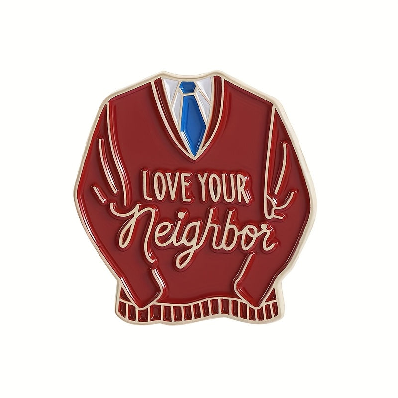 TEMU Qihoo "" Enamel Pin Stylish Red Jacket Design With Blue Tie & Heart Motif, Metal Badge For Clothing, Bags, And Accessories, Perfect Gift For ,