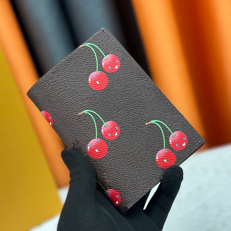 Fashion wallet women&#039;s passport card holder with cherry pattern and classic letter print design outdoor long zipper wallet