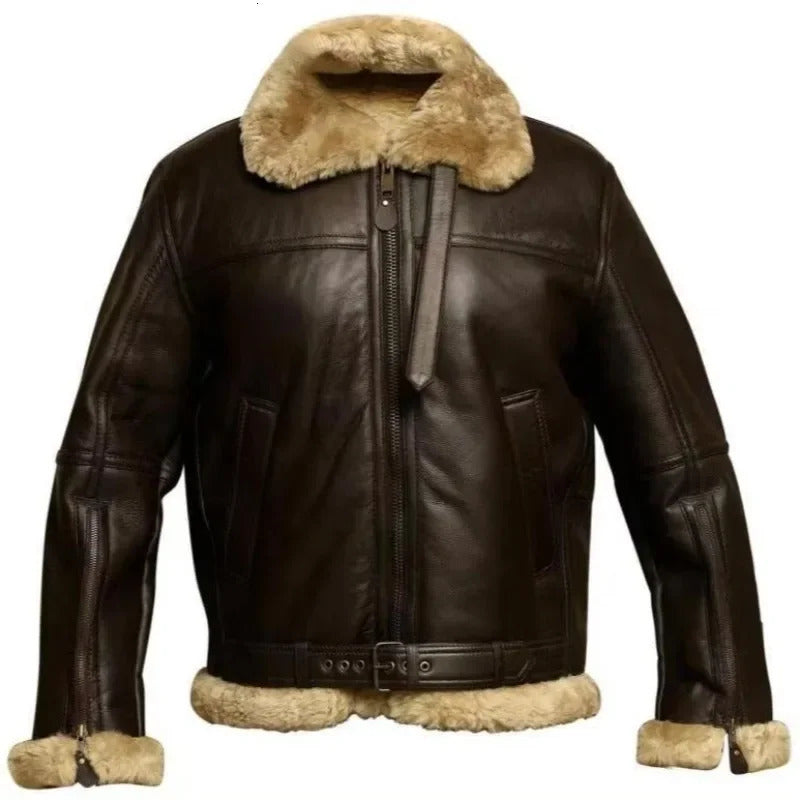 Mens winter fur collar leather jacket mens casual thick cashmere warm PU leather jacket outdoor windproof and cold proof jacket 240930