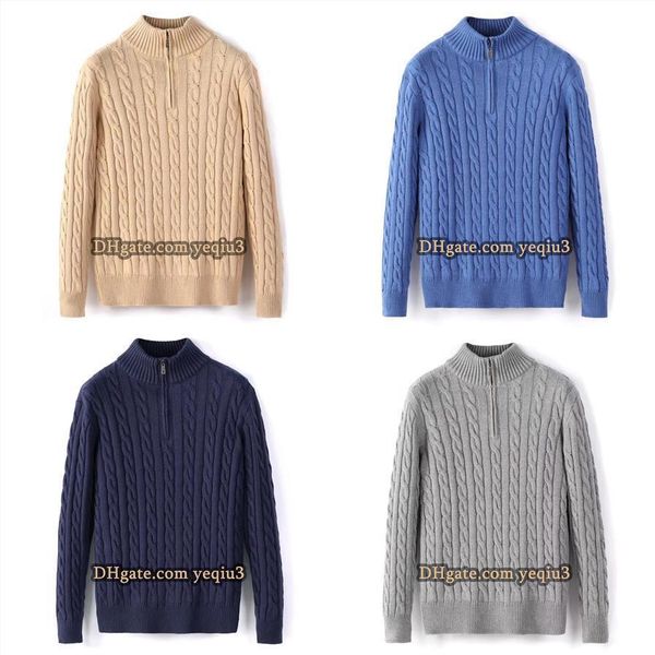 Mens Sweater Winter Fleece Thick Half Zipper High Neck Warm Pullover Quality Slim Knit Wool designer knitting Casual Jumpers zip Brand Cotto