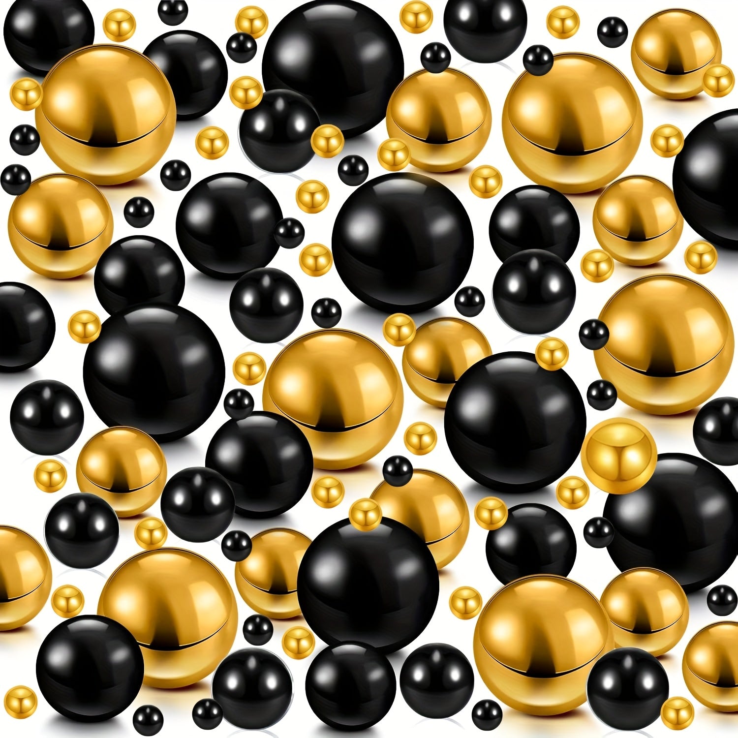 TEMU 1360pcs Black And Golden Pearl Vase Fillers - Glossy Round Beads For Makeup, Jewelry, And Home Decor - No-hole Design, Mixed Sizes, Weddings,