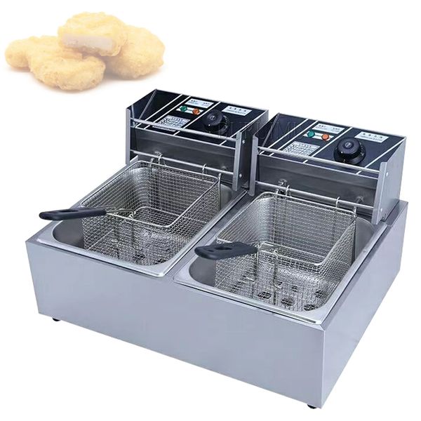 Electric Deep Fryer w-Dual Removable Tanks Commercial Countertop Fryer for Chicken French Fries Frying Chips
