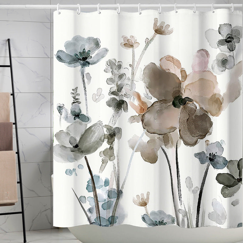YL-37345 Waterproof Shower Curtain 3D Printed Tropical Jungle Plant Leaves and Flowers Season Polyester Shower Curtain with Hook