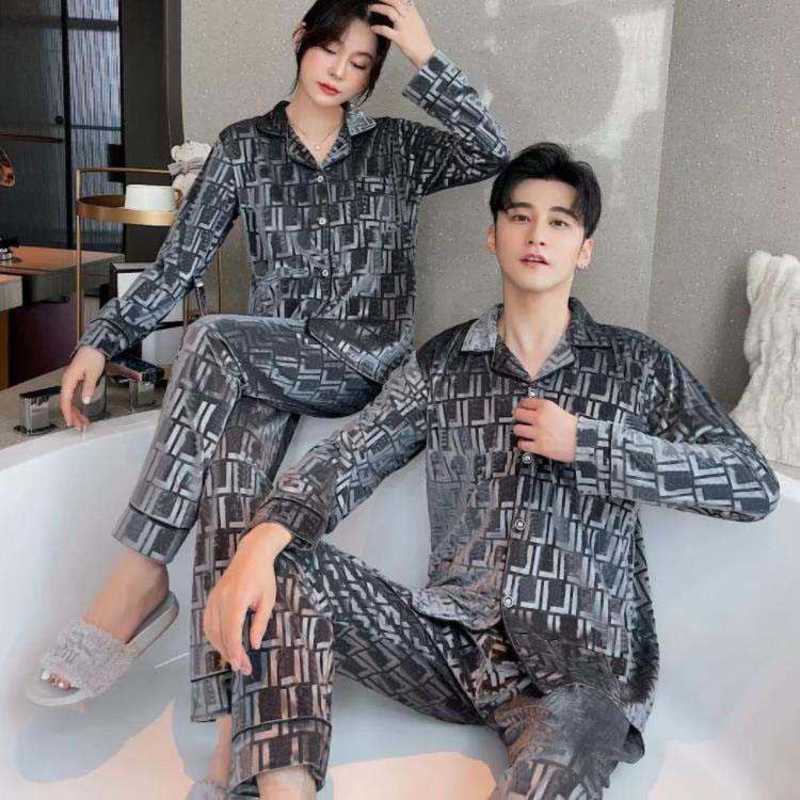 Women&#039;s Sleepwear Designer Brand Couple&#039;s Made Gold Velvet for Men and Women Weight Increase Suitable Wearing Long Sleeved Coral Suit