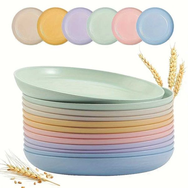 6pcs lti-colored reusable plastic plates sturdy and lightweight salad plates kitchen suppliesXJ241209