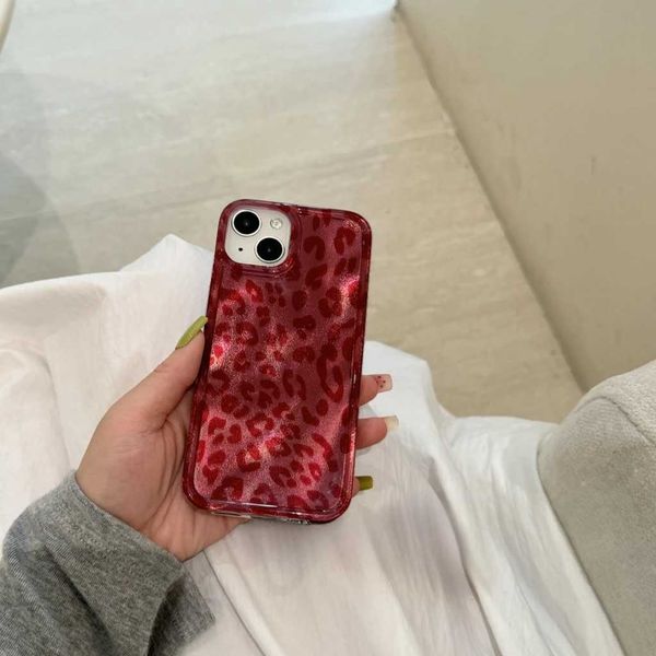 Retro Illusory Color Red Leopard Print Glitter Shockproof Protective Phone Cover Case for iPhone 16 15 14 13 12 Pro Max X250125