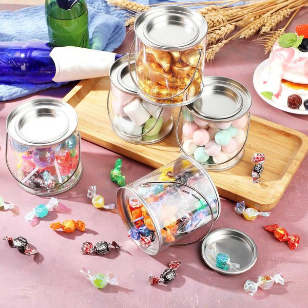 Storage Bottles Jars 12 Pcs Clear Candy Jars Transparent PVC Paint Cans With Lid DIY Wedding Party Decorations Halloween Trick Or Treat Cand
