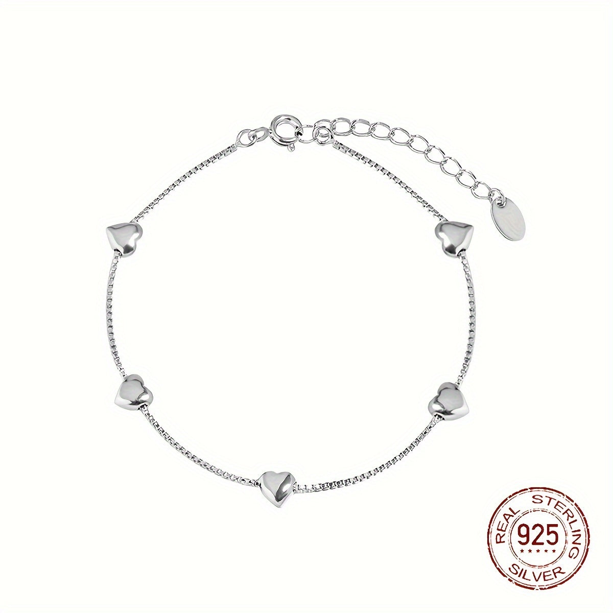 TEMU 925 Sterling Silver Heart-shaped Ankle Bracelet, Creatively Smooth, Elegant And Simple, A Birthday Gift For - Mothers, Valentine's Day Gift