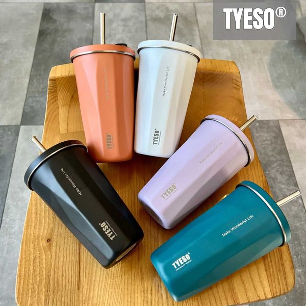 TYESO 600ml Portable Vacuum Insulated Mugs Stainless Steel Coffee Cup Ice Bar Thermal Car Sippy Large Capacity Straw Water CupCL240809