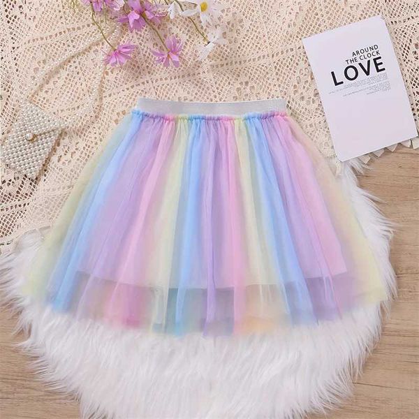 tutu Dress Girls Rainbow Tulle Skirt Layered Gradient Tutu Skirts For Birthday Dance Festive Costume Children Casual Cloths S2412314