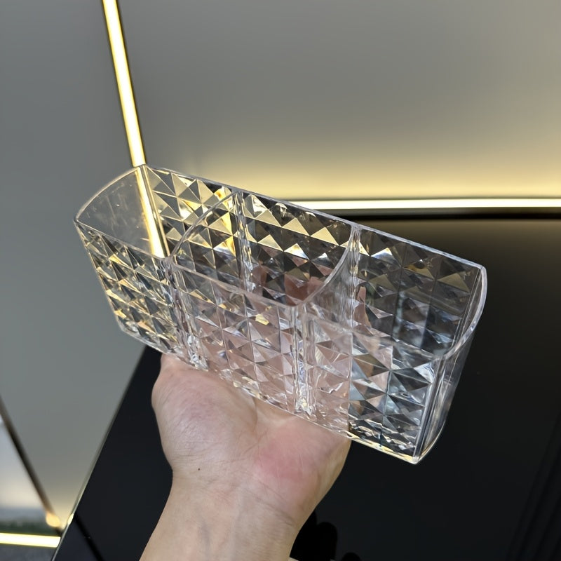 TEMU Makeup Brush Holder For Vanity, Acrylic Clear Small Compact Nail Hair Lip Liner Brush Pen Organizer With 3 Slots