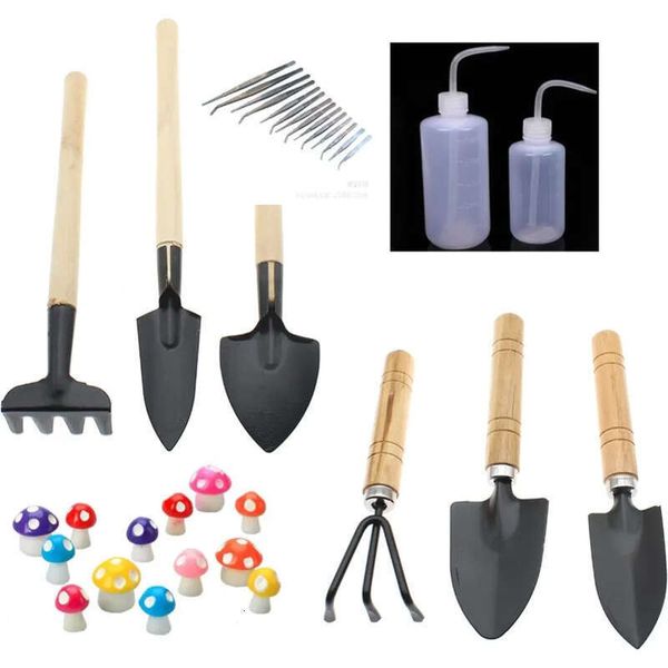 Mini Digging Suits Gardening Tool Kit Set Balcony Wood Handle Shovel Rake Resin Mushroom Curved Mouth Watering Sprayer Bottle Tweezers Succu