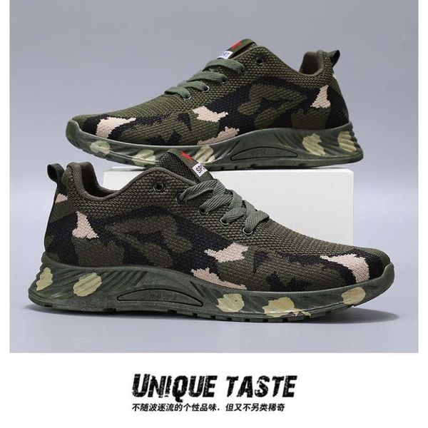 Casual Single Shoe Trend Versatile Sports Breathable Fly Woven Camouflage Military Training Run ning Men&#039;s Shoes EVA