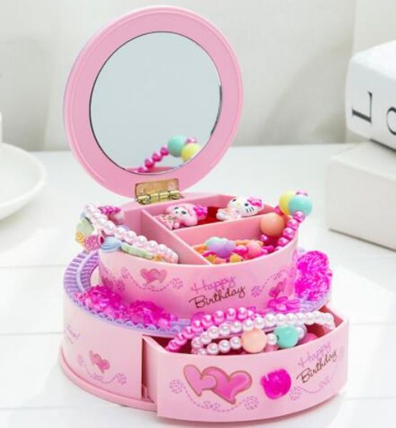 Creative birthday cake decorations decorations music box children&#039;s dressing mirror jewelry gift shop wholesale