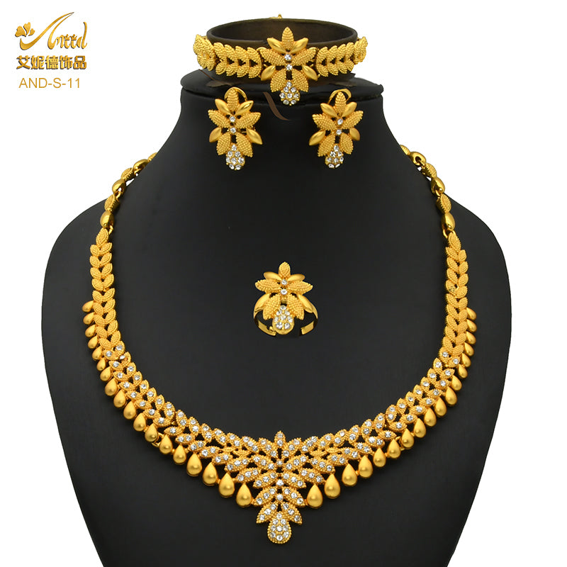 Pendant Necklaces ANIID African Jewelry Set Big Necklace Dubai Ethiopian Gold Color Jewelery Earring Bracelet For Women Bridal Choker Wholesale 2305