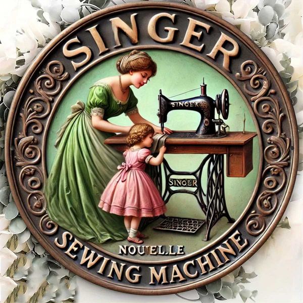 Vintage-Style 7.8 Inch Metal Singer Sewing Machine Sign Plaque - Distinctive Iron Wall Decoration with Retro AestheticXJ250116