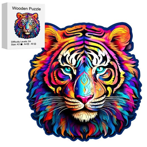Tiger Wooden Puzzle Irregar shaped Pieces High-diffic Magic Puzzle Intellectual Toy Family Game He Decor Z250117