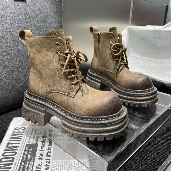 Women Ankle Platform Snow Boots Heels Casual Sneakers High Quality Leather Shoes Winter Trend Lace Up Botas Mujer