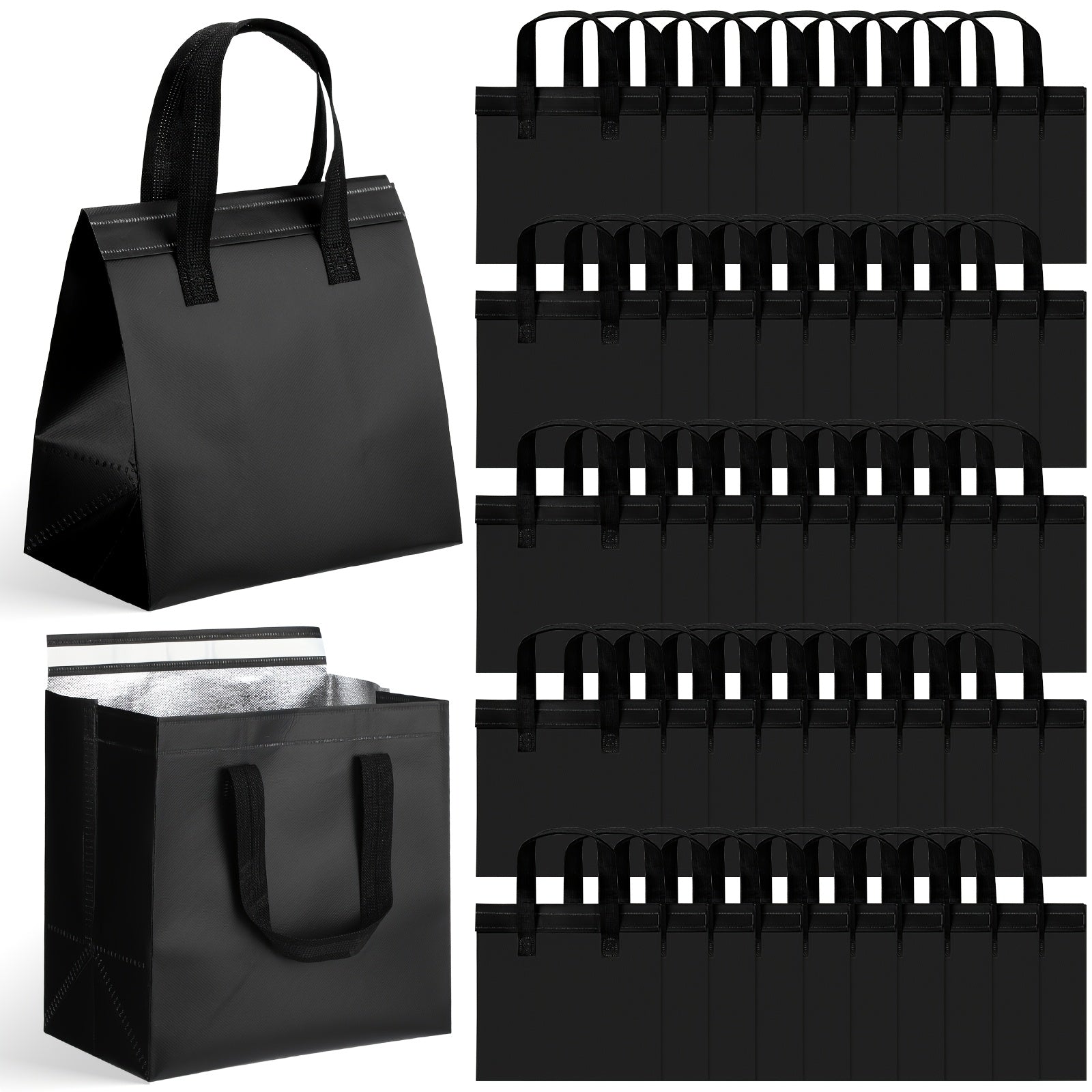 TEMU 50pcs Insulated Take Away Bags Bulk - Thermal Insulation Food Storage For Beverages, Pizza, Seafood, Coffee - Durable Reusable Catering