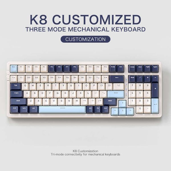 K8 100 Wireless nical Keyboard Tri-mode Connection,Full Key Hot Swap,lighting Effects,Gasket Muffler Structure, Laptops