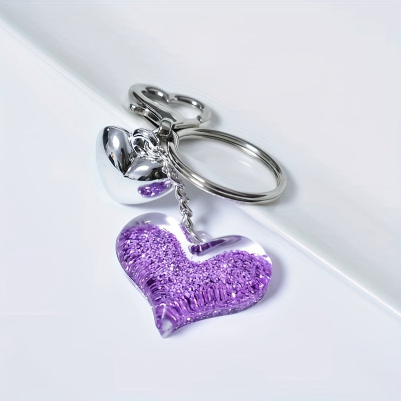 TEMU 1pc Alloy Heart-shaped Keychain With Ring - Sparkling Charm For Purse, Backpack, Car, Earphone - Women' Accessory, Ideal Valentine's Day Gift,