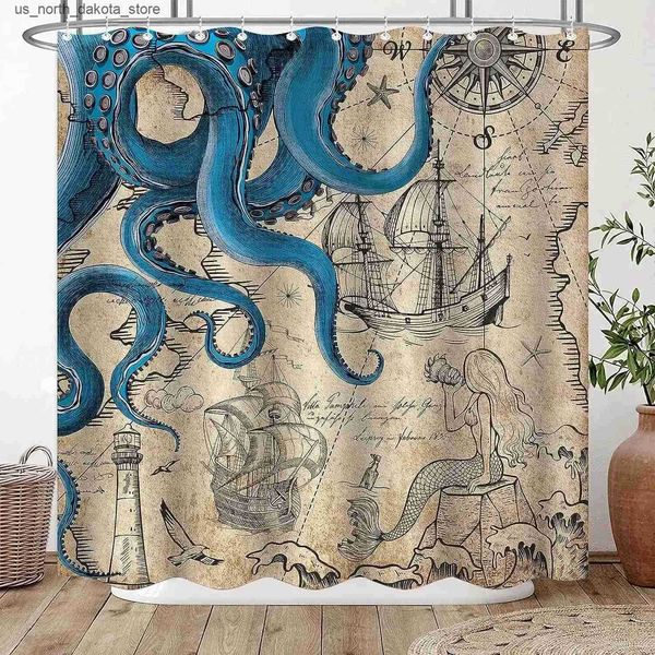 Shower Curtains Interesting octopus marine animals mermaid sailboats retro nautical maps shower curtains fabric bathroom decorations with ho