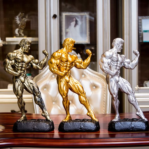 Decorative Objects Figurines Fitness Muscle Man Sets Up Bodybuilding Sports Competition Trophies Boxing Figures Statues Sculptures Gym Decor