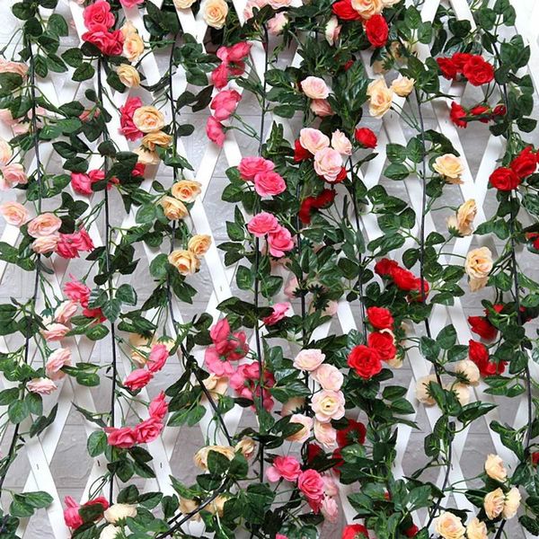 s Silk Artificial Rose Vine Hanging Flowers for Wall Christmas Rattan Fake Plants Leaves Garland Romantic Wedding Party Decoration S2411191