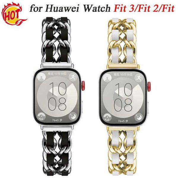 Leather Metal Band for Huawei Watch Fit 3 Strap Smart Wristband Stainless steel bracelet Bracelet Huawei fit 2 fit 1 Accessories Z240824