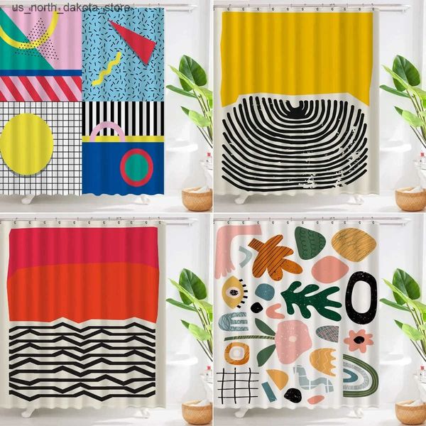 Shower Curtains Pop Art Geometric Shower Curtains Fashion ICL Abstract Color Bathroom Curtains Waterproof Fabric Decoration Set with Hooks J