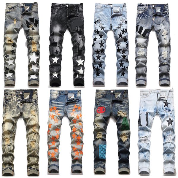 mens designer jeans men jeans baggy pants Long Pencil Pants Regular Mid Zipper Fly Medium Hole Solid Classic Sofener Midweight Daily Outfit