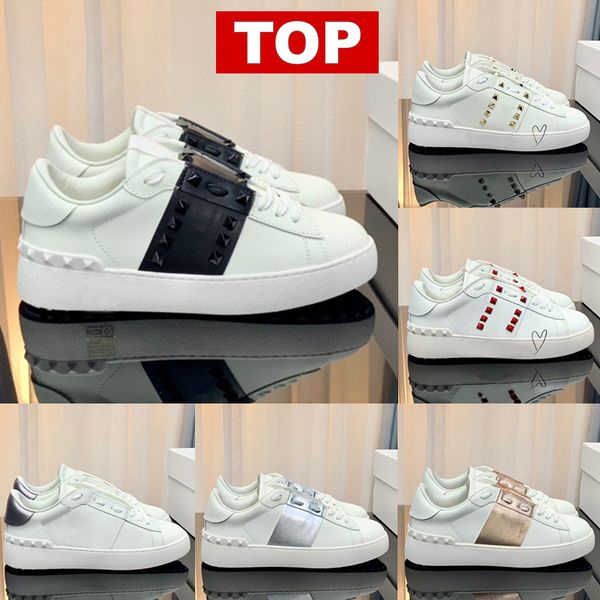 Top Designer shoes open untitled studs Casual sneakers men women Ruthenium metallic leather Heel low outdoor mens pink gold band womens luxu