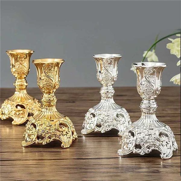 2pcs Retro Candlestick Gold Sier Holder Wedding Centerpieces Candle Holders Banquet Dinning Table Decorations Ornaments Y240823