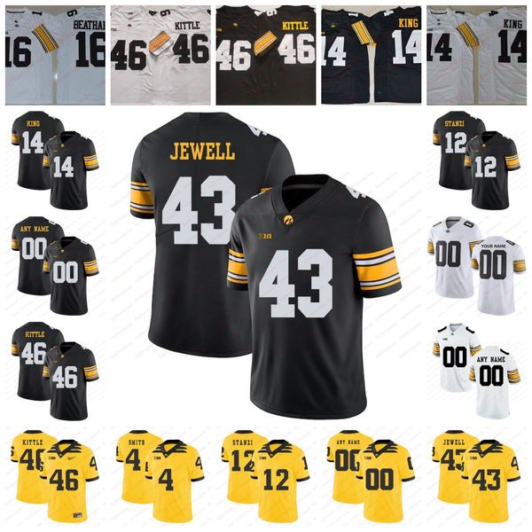 Custom NCAA Iowa Hawkeyes #46 George Kittle 43 Josey Jewell 15 Josh Jackson 14 Desmond King 12 Ricky Stanzi Black White Retired Football Jer