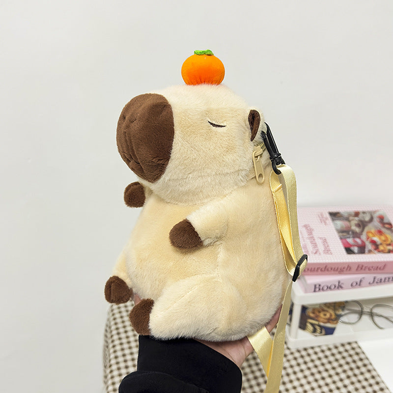L33 Feminine Fashionable Purse: Cozy Capybara Plushie Double-Up Shoulder-Backpack Accessory