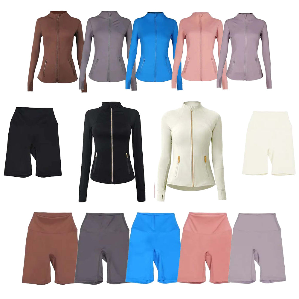 2025 10A Gym sets Jackets and shorts Yoga Jackets Workout Elastic Waist leggings Fitness quick dry fitness Activewear Sweatshirt Zip sets jackets 55