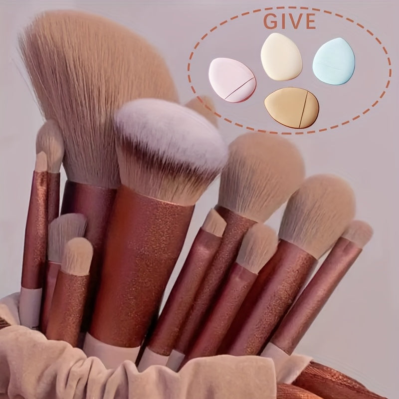 TEMU 13pcss Makeup Brushes Makeup Kit, Foundation Brush Eyeshadow Brush Make Up Brushes Set (reddish Brown, 13pcs Set) Birthday And Valentine's Day