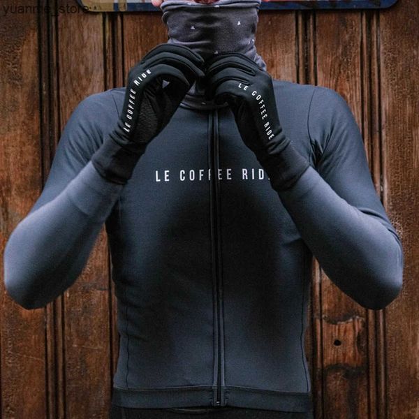 Cycling Jackets Le Coffee Ride Winter Mens Long Sleeve Cycling Thermal Fleece Warm Jackets Jaqueta Masculina Ciclismo Maillot Bicycle Jersey
