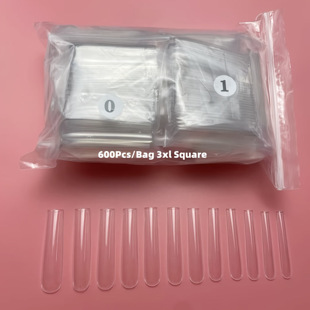 TEMU 600pcs Xxxl Cover Gel Nail Tips, Long Square Coffin False Nails, Glossy Finish, Traceless Durable Nail Extension System