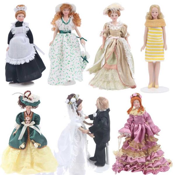 Multi-Styles Victorian Dolls 1 12 Miniature Lady Mini Victorian Dolls DIY Dollhouse Decoration Accessories Y240731