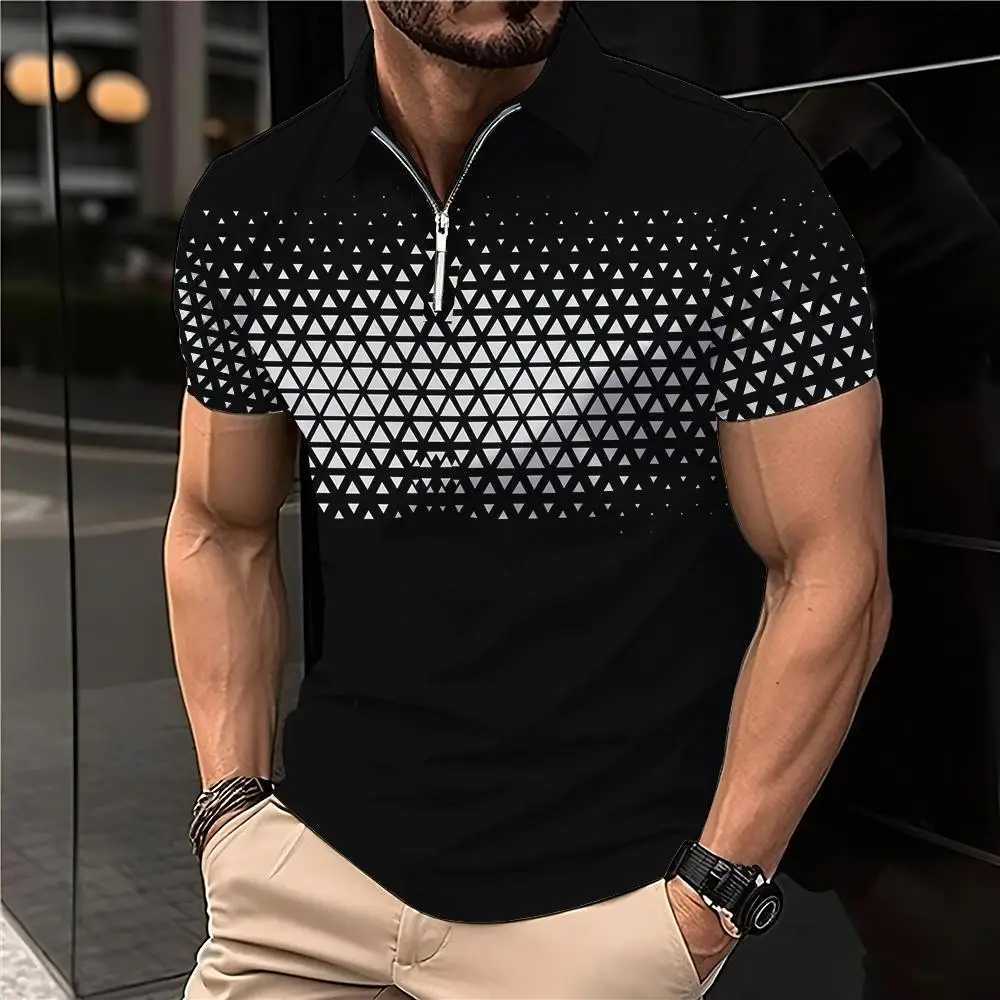 Summer T Shirts for Men 2024 Short Sleeve Mens Clothing Collar 3D Printing Plain Shirt Striped Polo Tees Fashion Pullover TopsXJ240920