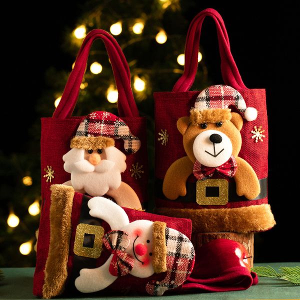 Christmas Handheld Apple Bag Christmas Eve Candy Gift Bags Santa Claus Snowman Reindeer Bear Creative Children Totes Gifts Bag