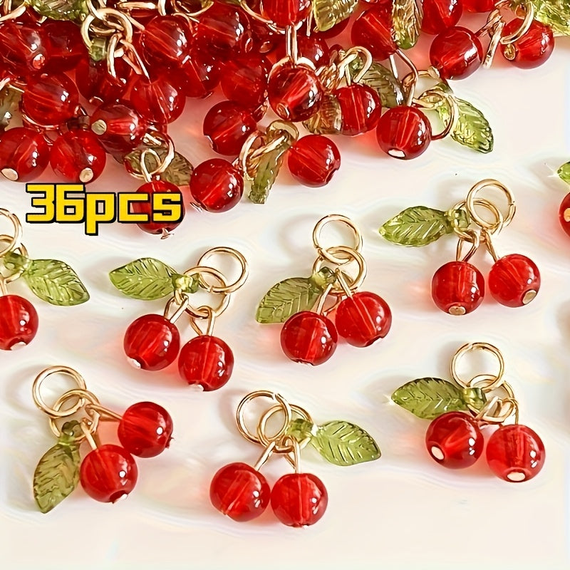 TEMU 36pcs Cherry Pendant, Handmade, With , Diy Necklaces, Earrings, Bracelets, And Phone Chains. Earring Accessories, , Suitable For Party
